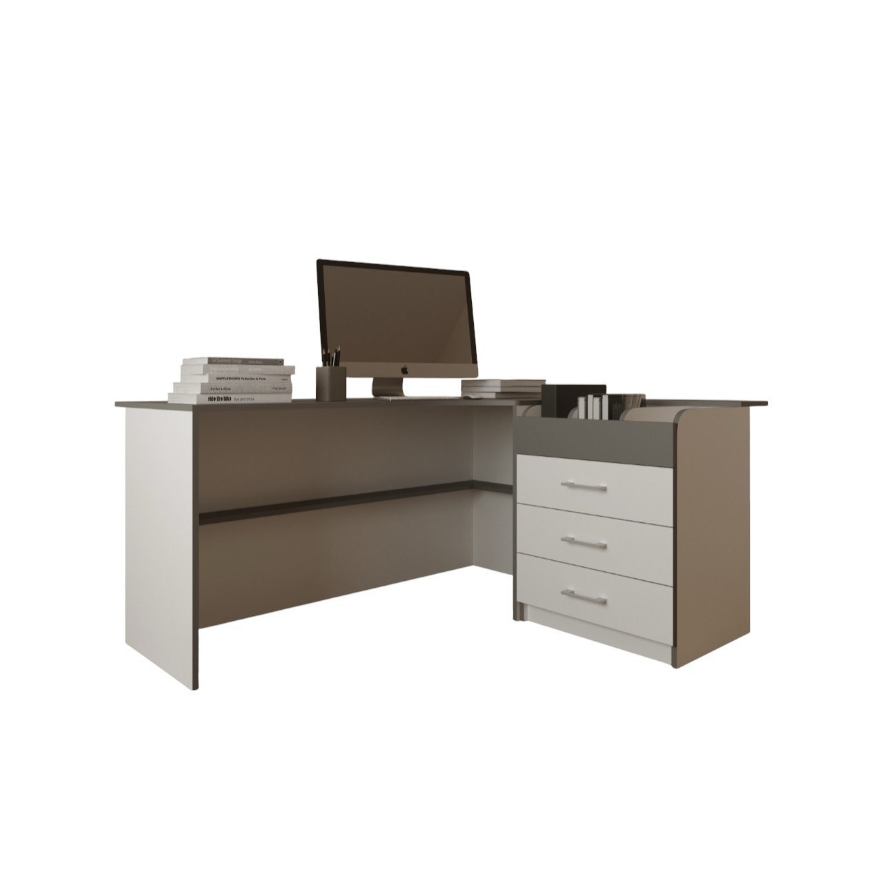 Cтіл-кафедра с формулярною тумбою для бібліотеки Захід Меблі Колібрі Білий /Антрацит 1500/1400х750 мм